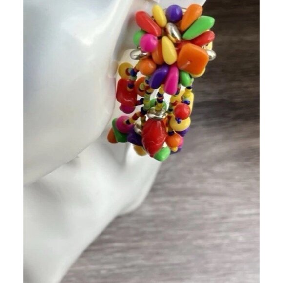 Vintage Italian Cha Cha Dangle Clip On Earrings Multi Color Women’s Beads - Picture 6 of 8